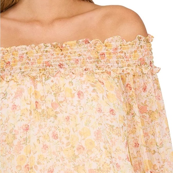 NWT CeCe Off Shoulder Smocked Floral Ruffle Cuff Blouse L Romantic Boho - Picture 11 of 13